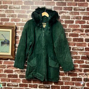 Runaway Bay Dark Green Suede Jacket with Fur Hood
